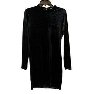 H&M Divided Bodycon Dress Womens 12 Black Faux Velvet Stretch Cutout Back NEW